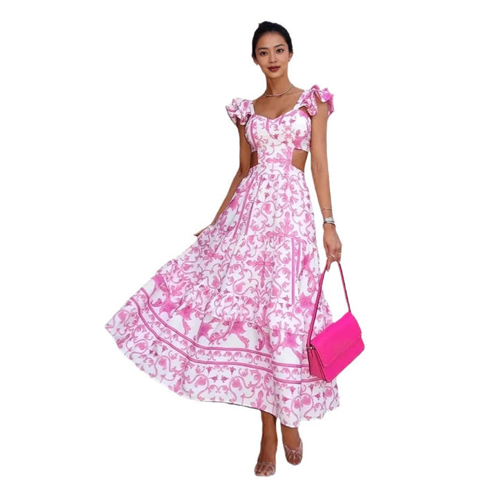 Damen Elegantes Maxikleid mit Cut-out-Design und Rüschendetails Drune