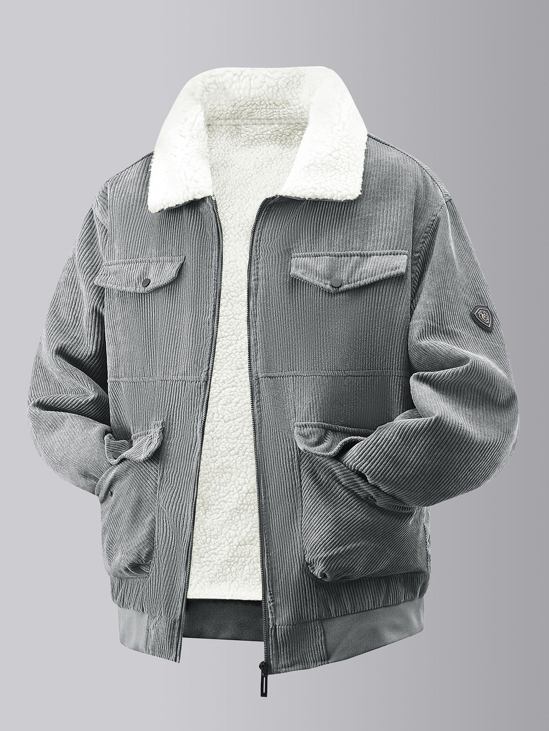 Herren kuschelige Teddy-Fleecejacke mit praktischen Brusttaschen und elastischen Bündchen Drune