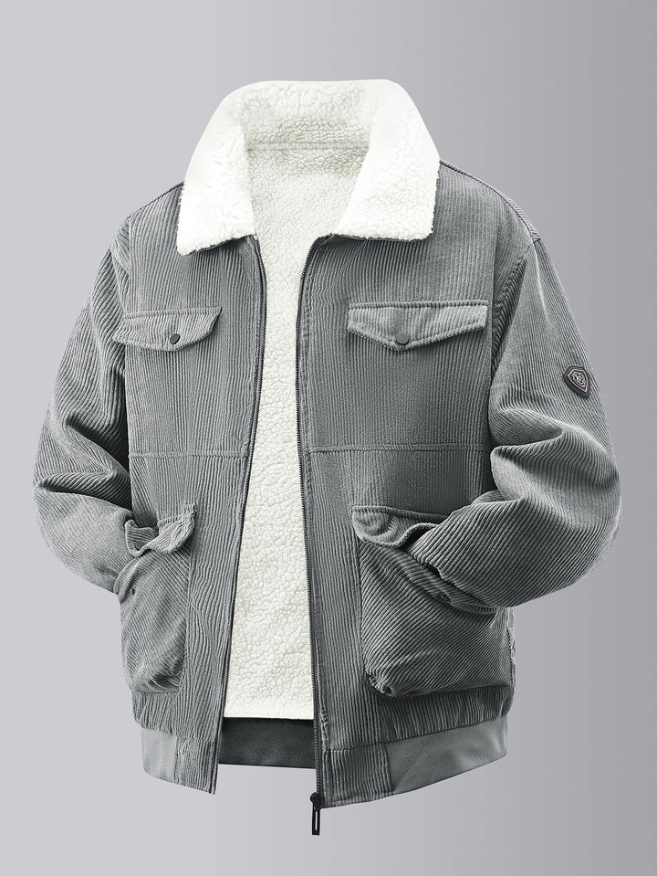 Herren kuschelige Teddy-Fleecejacke mit praktischen Brusttaschen und elastischen Bündchen Drune