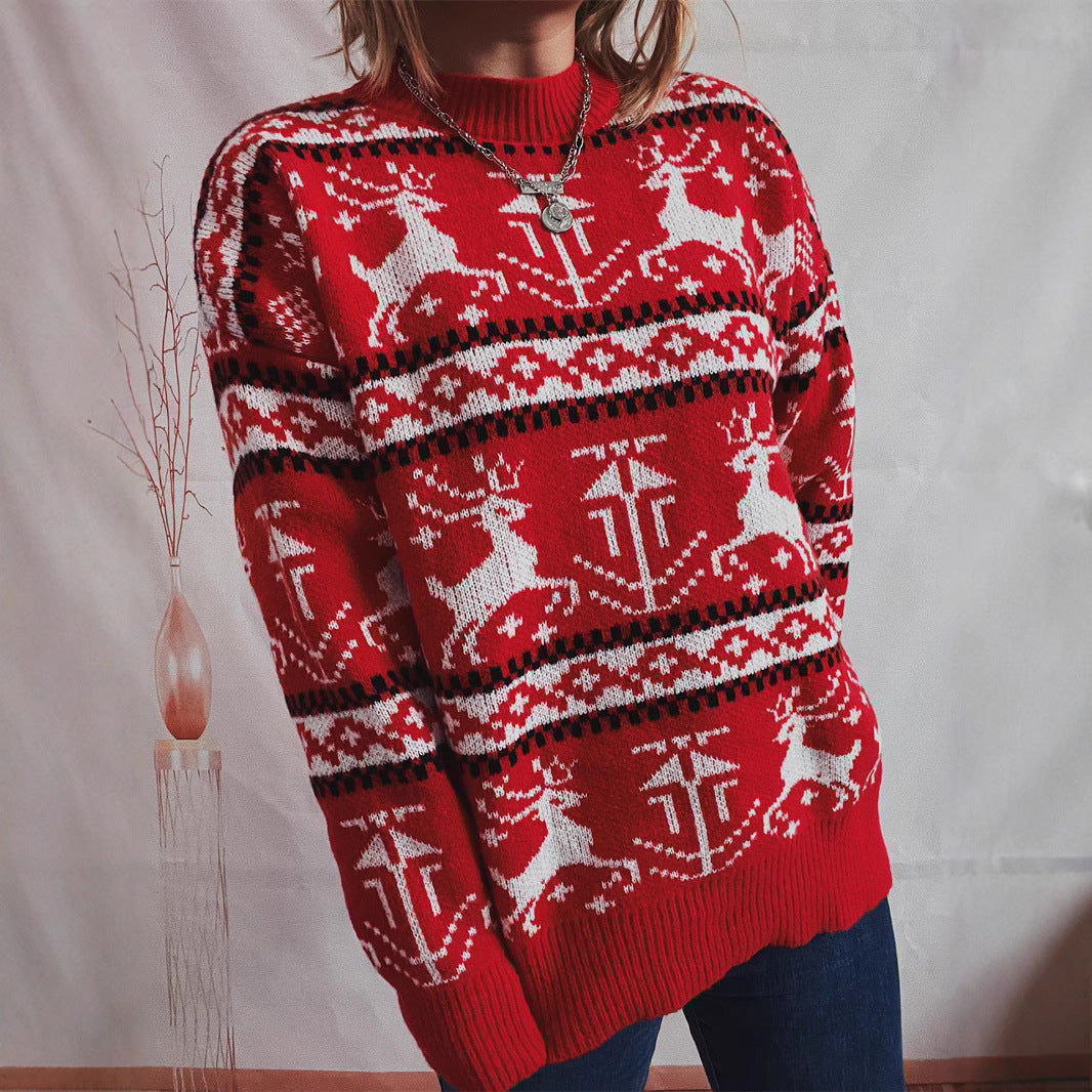 Damen Weihnachts-Pullover im festlichen Norwegermuster mit Rundhalsausschnitt Drune