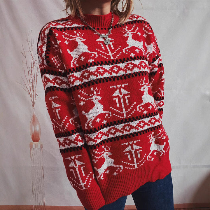 Damen Weihnachts-Pullover im festlichen Norwegermuster mit Rundhalsausschnitt Drune