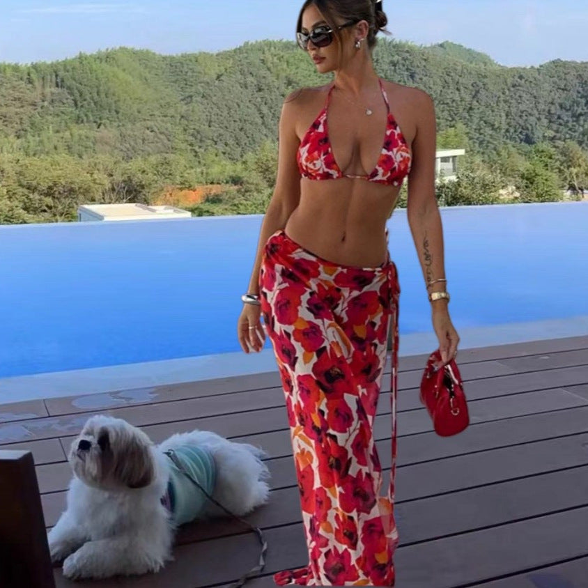 Damen Bikini-Set mit elegantem Wickeltuch und floralem Design Drune