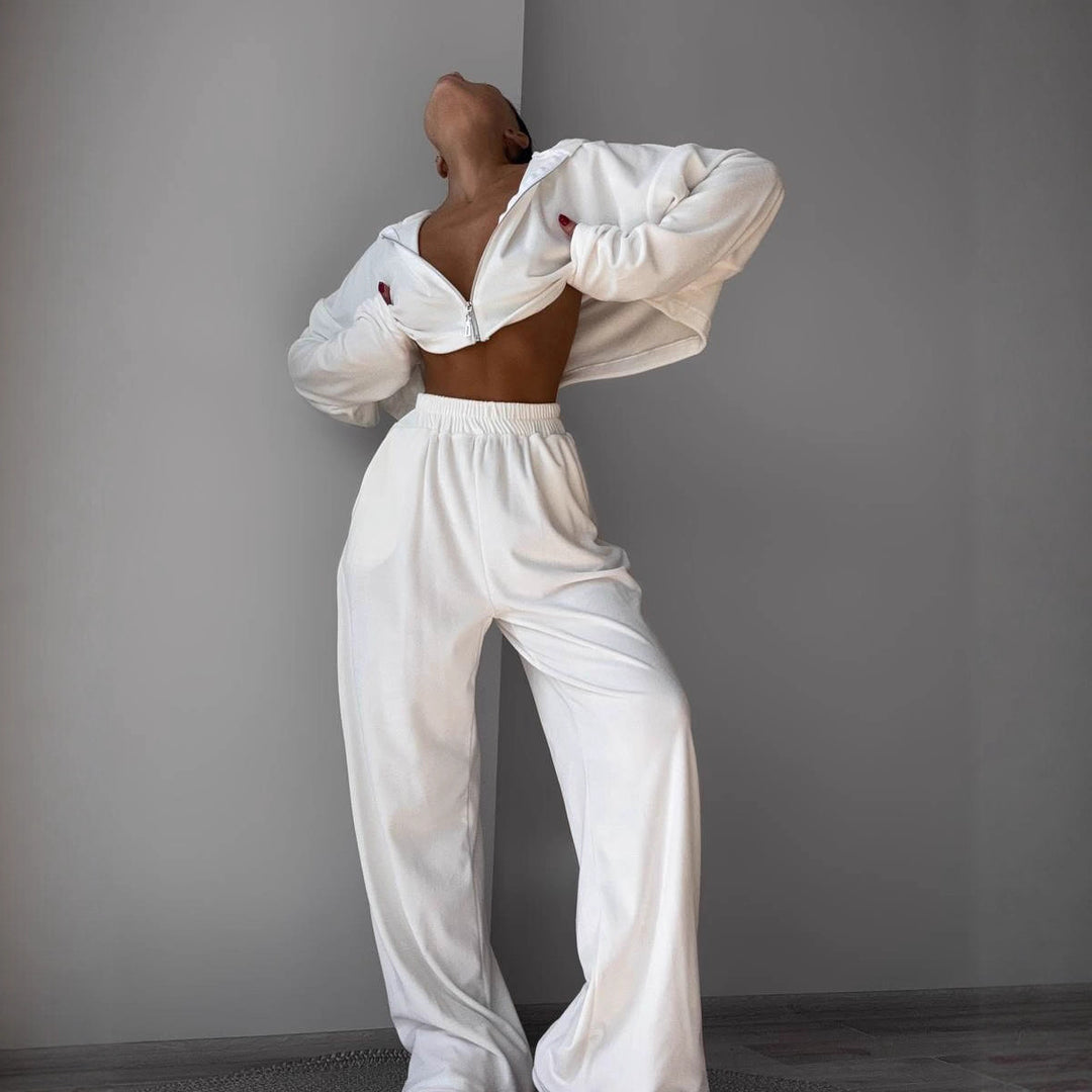 Damen Übergröße Fleece Set mit kurzem Oberteil und weitem Bein Drune