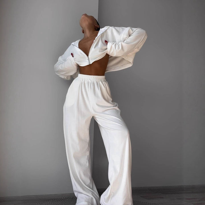 Damen Übergröße Fleece Set mit kurzem Oberteil und weitem Bein Drune