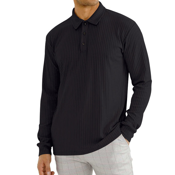Herren Langarm-Polohemd mit strukturiertem Rippenmuster und Knopfdetail Drune