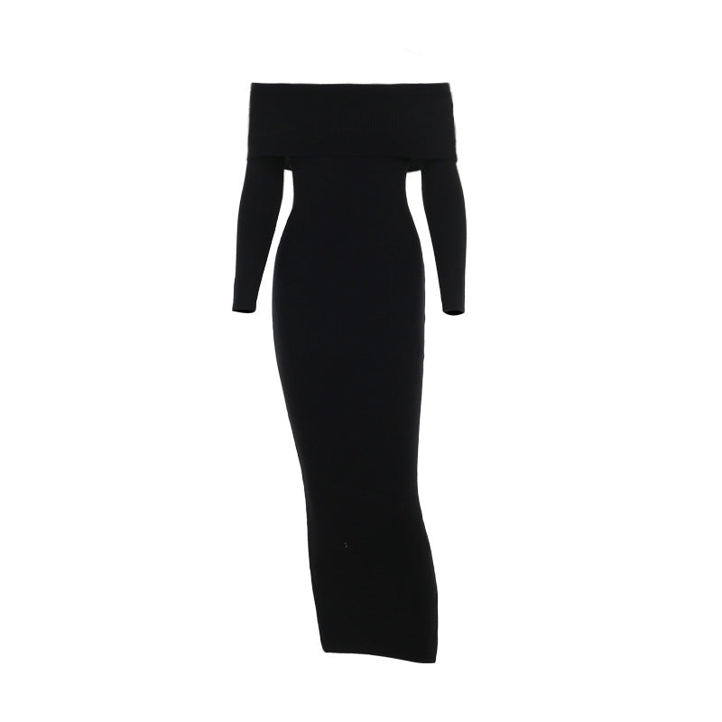 Damen schulterfreies Maxikleid mit langem Arm und elegantem Schnitt Drune