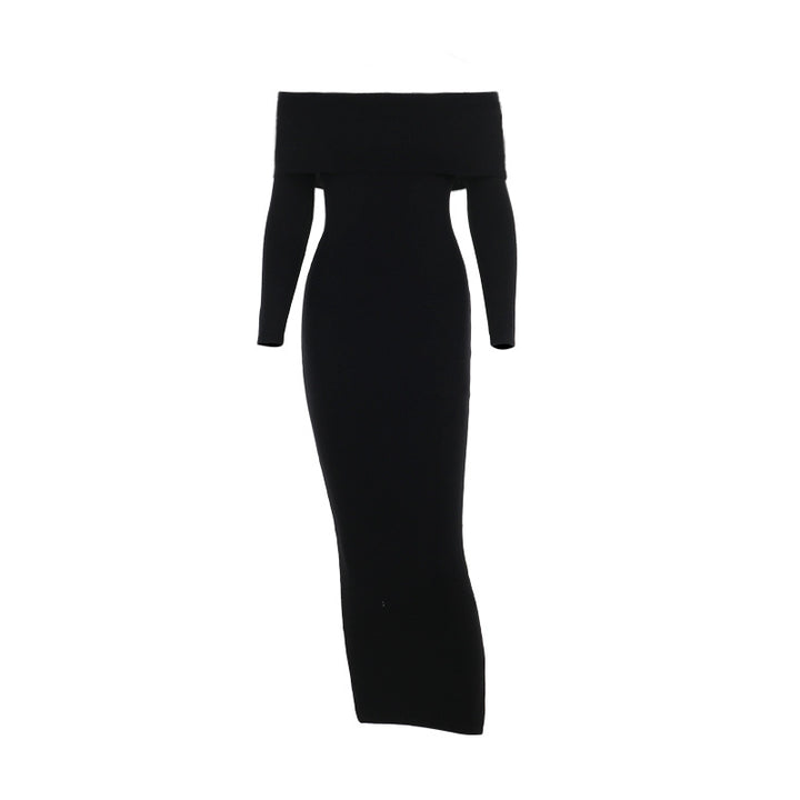Damen schulterfreies Maxikleid mit langem Arm und elegantem Schnitt Drune