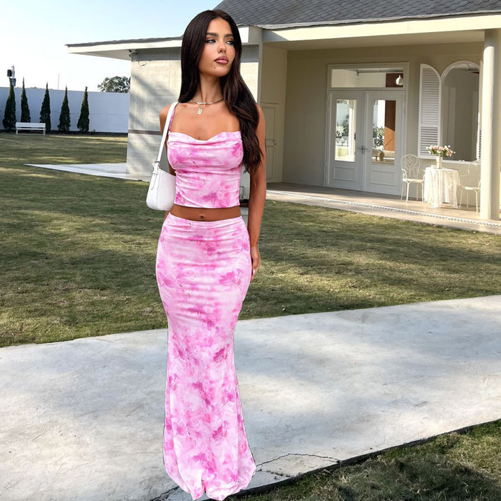 Damen Elegantes cropped Top und schwingende Maxi-Hose Set Drune