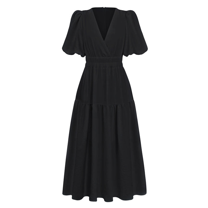 Damen Maxikleid mit Puffärmeln und elastischem Taillenbund Drune