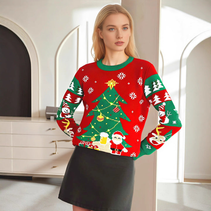 Damen festlicher Weihnachts-Strickpullover mit einzigartigem Motiv Drune