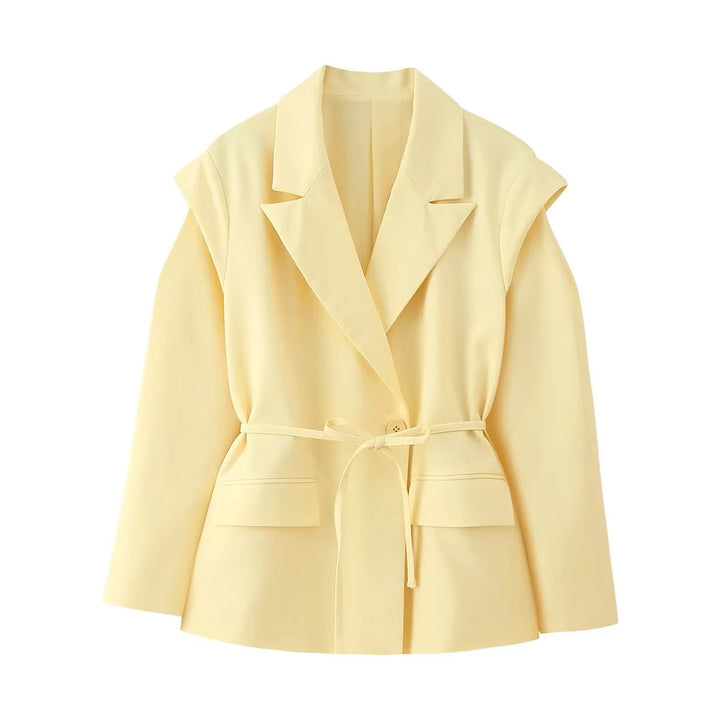 Damen elegante Oversized-Blazerjacke mit Gürtel und Schulterpolstern Drune