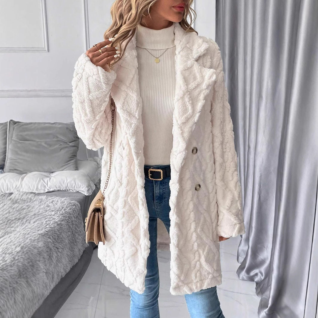 Damen Weiche Plüschjacke mit elegantem Zopfdesign Drune