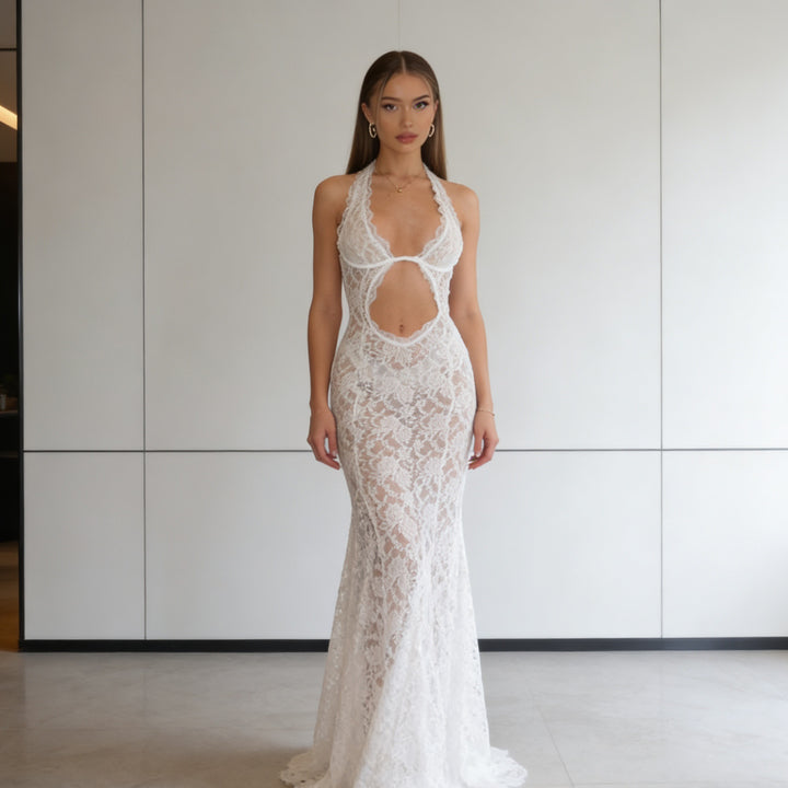Damen verführerisches Spitzenkleid mit tiefem V-Ausschnitt und seitlichen Cut-Outs Drune