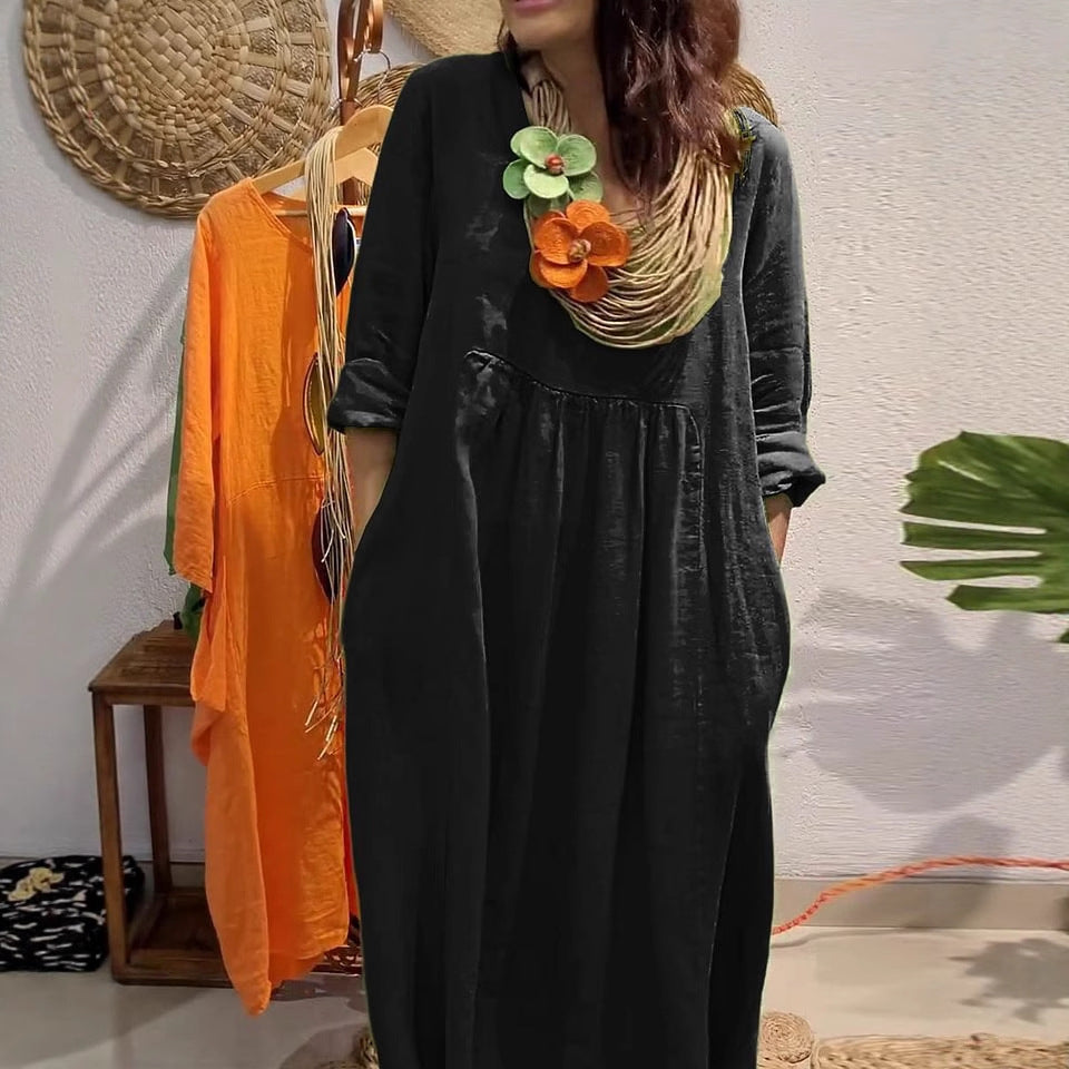 Damen Leichtes Sommerkleid mit eleganten Taschen und bequemen Zugdetails Drune