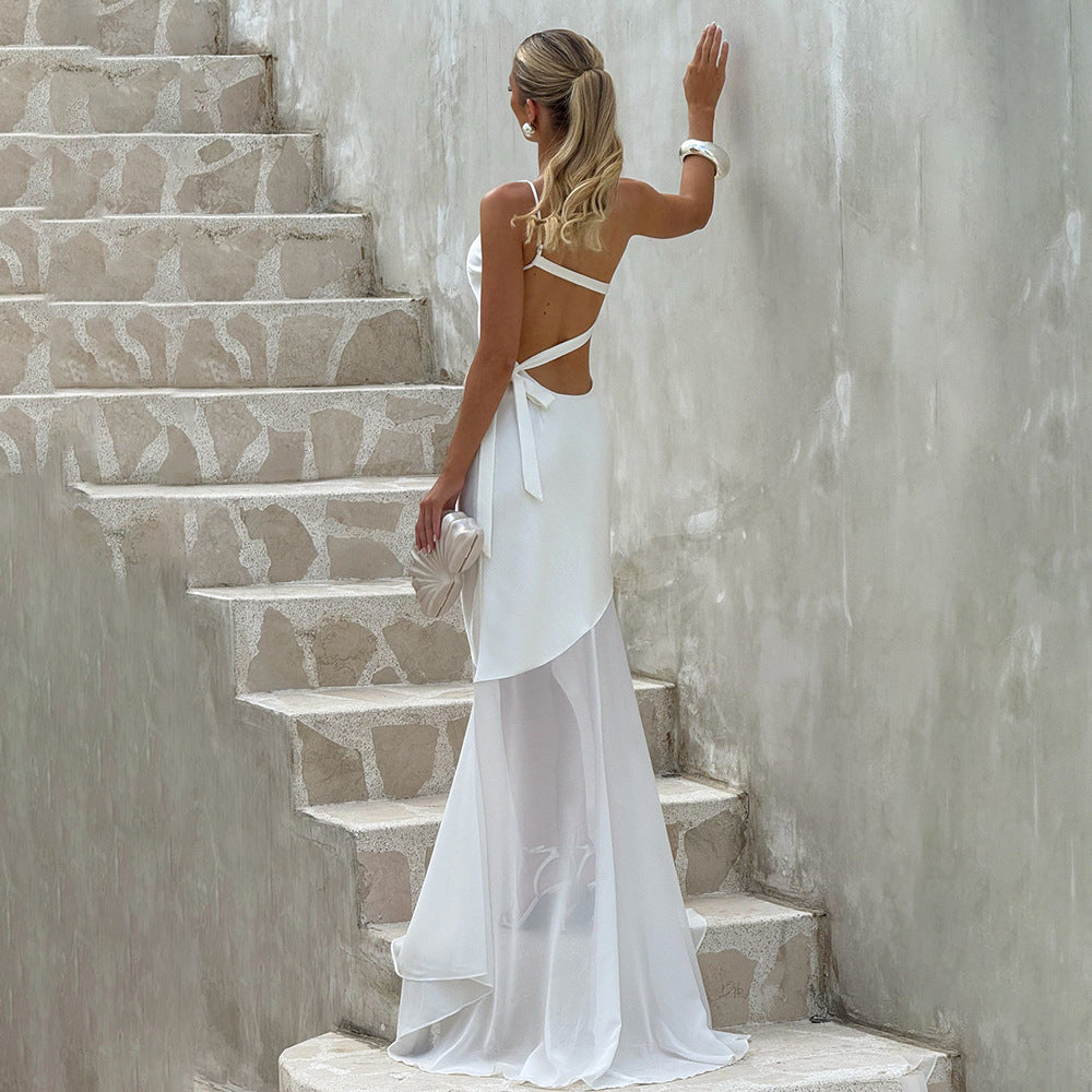 Damen Glamouröses Abendkleid mit asymmetrischem Design und transparentem Rock Drune