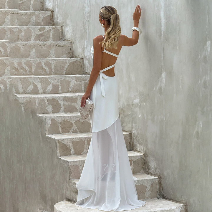 Damen Glamouröses Abendkleid mit asymmetrischem Design und transparentem Rock Drune