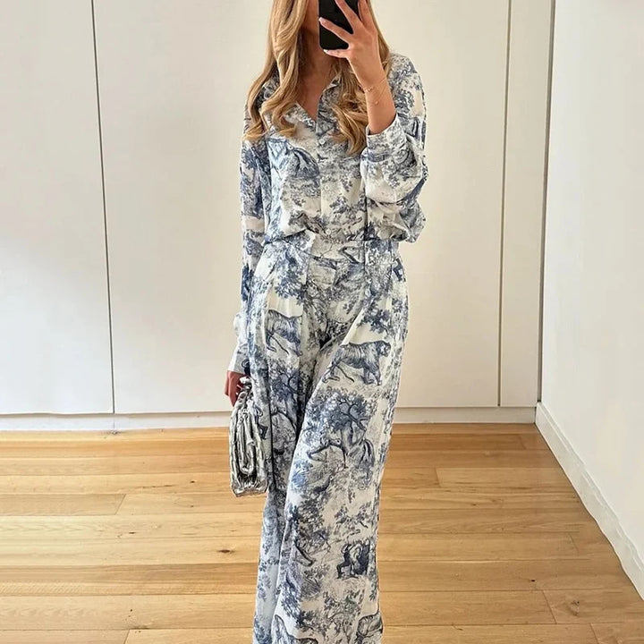 Damen Elegantes und bequemes Zweiteiler-Set mit kunstvollem Druck Drune