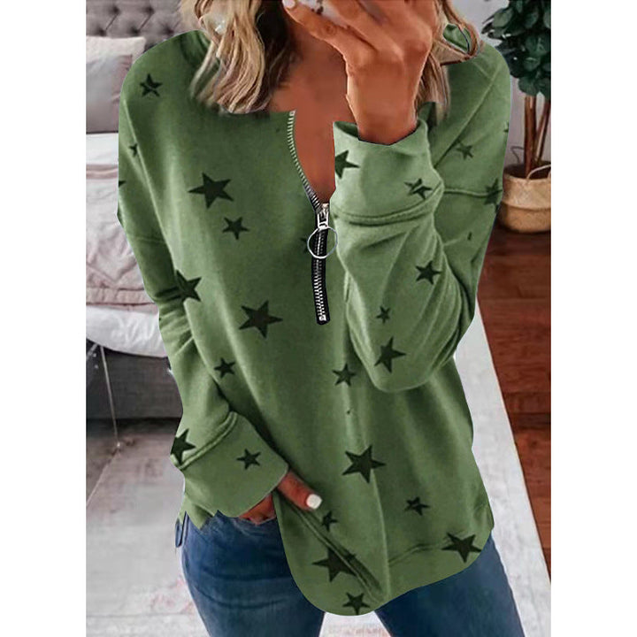 Damen Lässiger Sweatshirt mit Reißverschluss und Sternenmotiv Drune