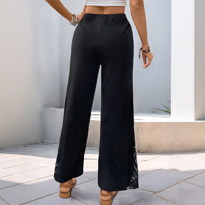 Damen elegante Palazzo-Hose mit Spitzen-Details Drune