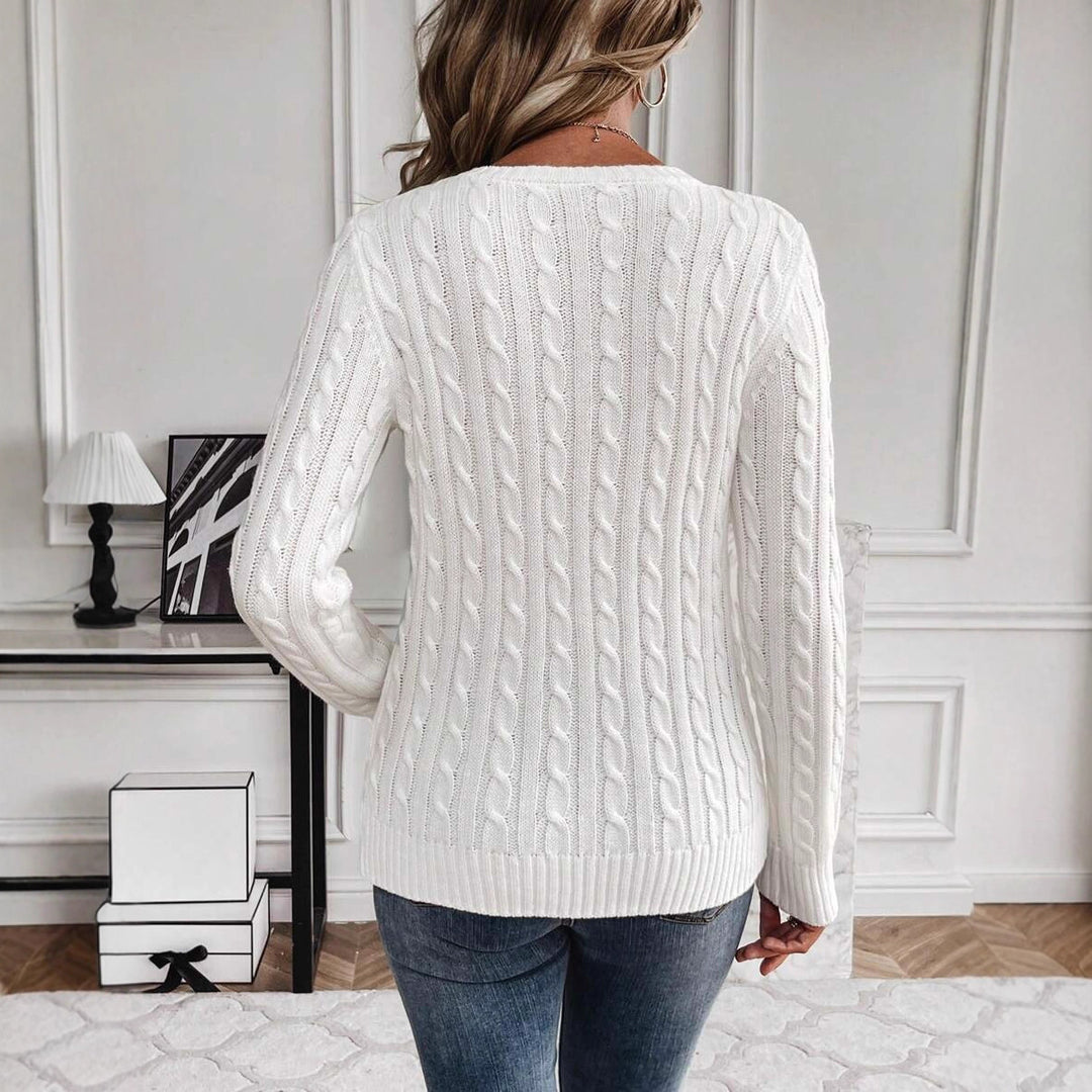 Damen Grobstrickpullover mit modernen Zopfmustern und Rundhalsausschnitt Drune