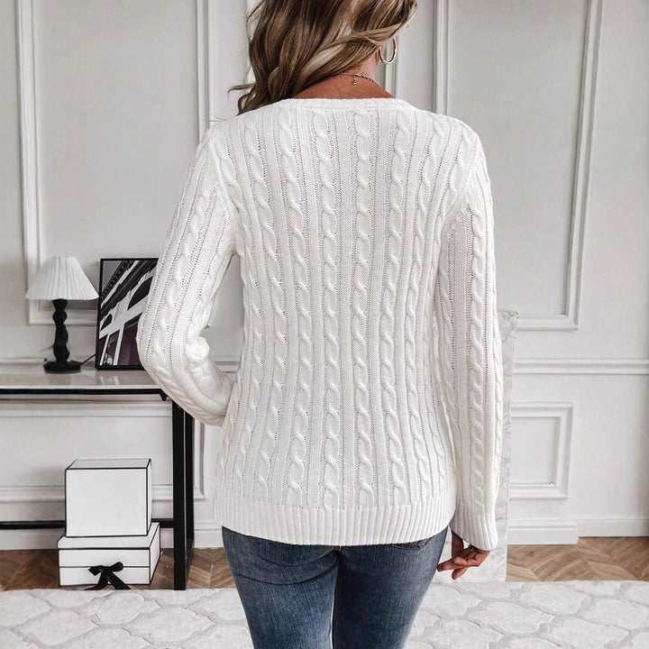 Damen Grobstrickpullover mit modernen Zopfmustern und Rundhalsausschnitt Drune