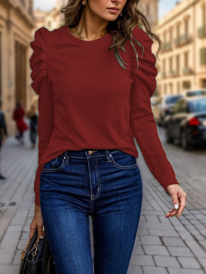 Damen nan feiner Feinstrick-Pullover mit stufigen Volants an den Schultern Drune