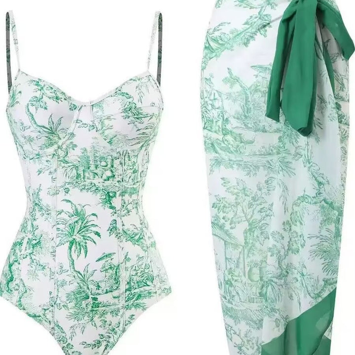 Damen Zweiteiliges Badeanzug-Set mit elegantem Wickelrock und floralem Druck Drune