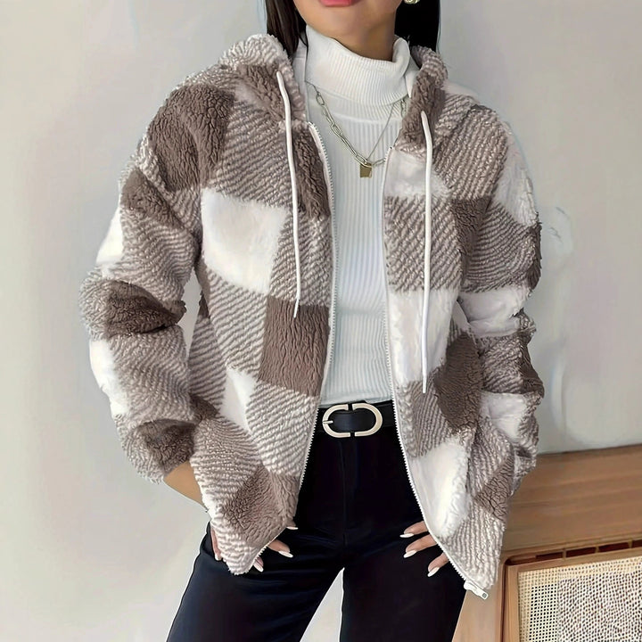 Drune | Kariert Teddy Hoodie Jacke | Warm und Bequem für den Winter