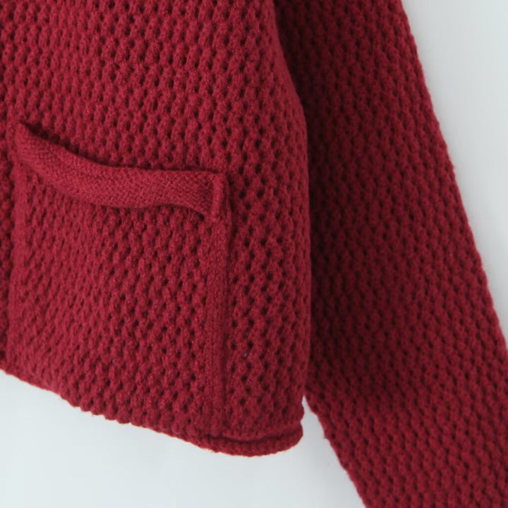 Damen luftige Strickjacke mit dekorativem Knopfverschluss und praktischen Taschen Drune