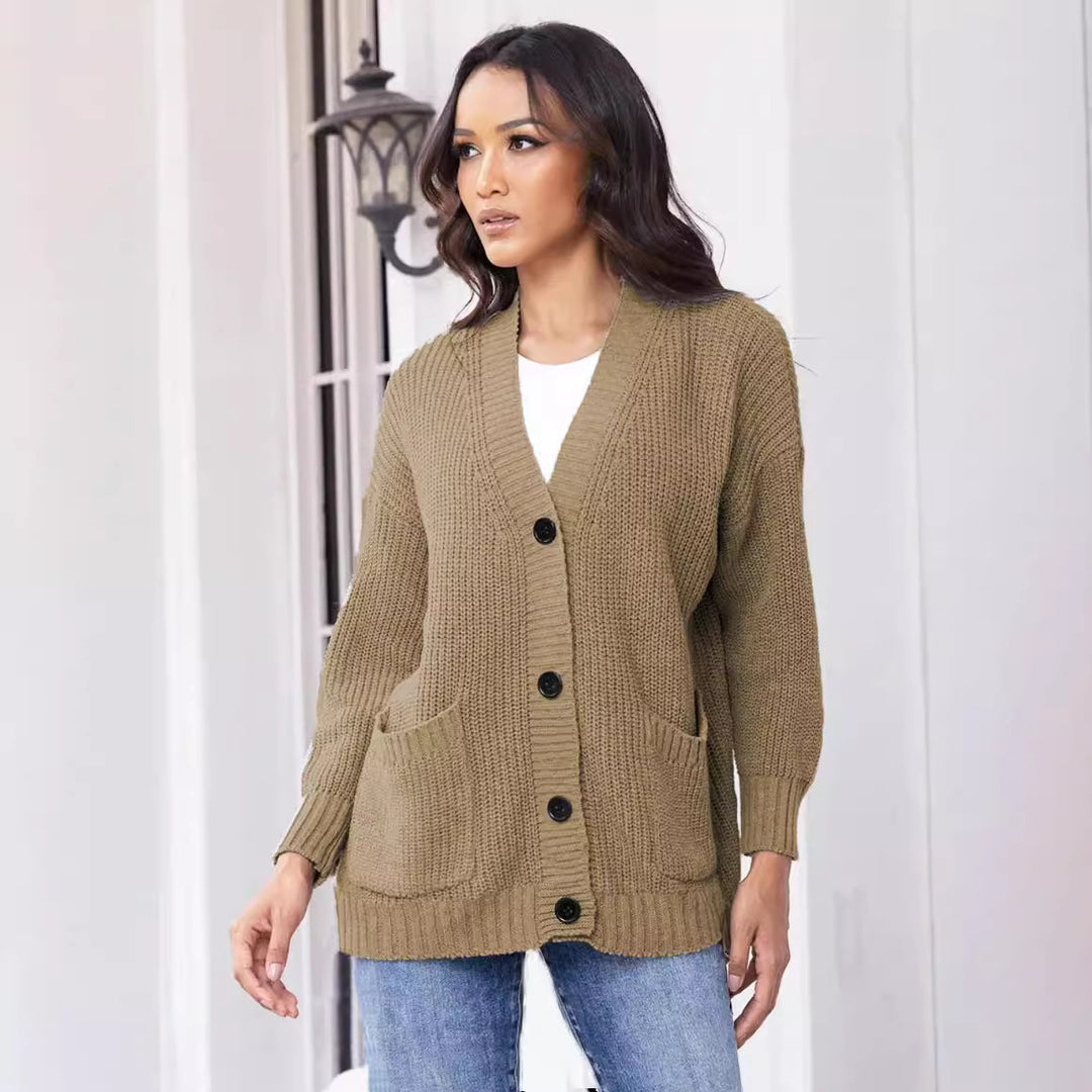 Damen Strickjacke mit großen Taschen und klassischem Knopfverschluss Drune