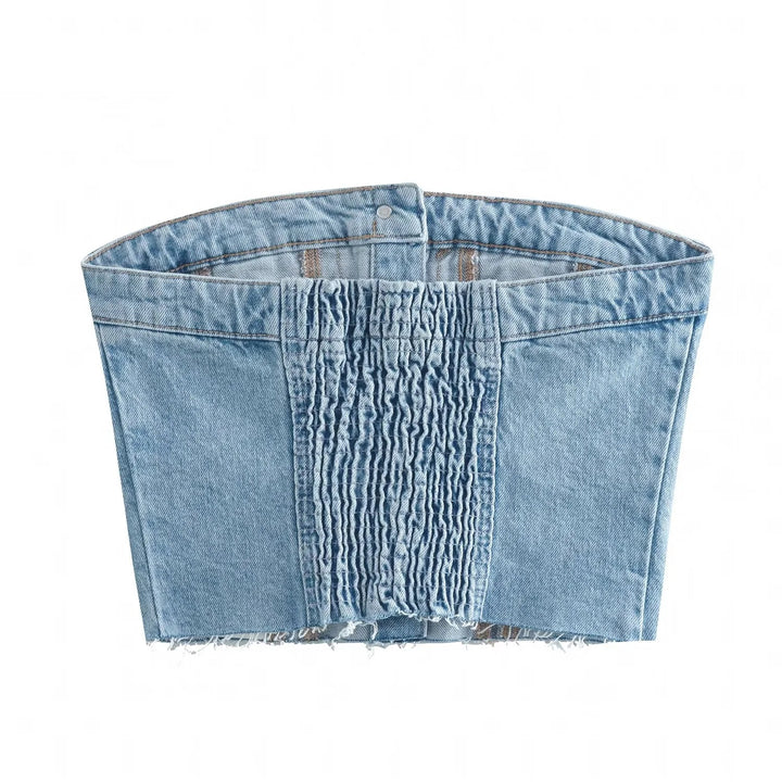 Damen Denim Bustier-Top mit Knopfleiste und figurbetontem Schnitt Drune