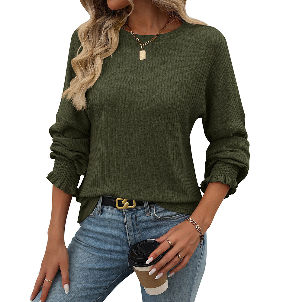 Damen lässiger Pullover mit feiner Rippstruktur und elastischen Bündchen Drune