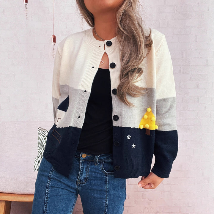 Damen Strickjacke mit festlichem Motiv und Knopfdetails Drune