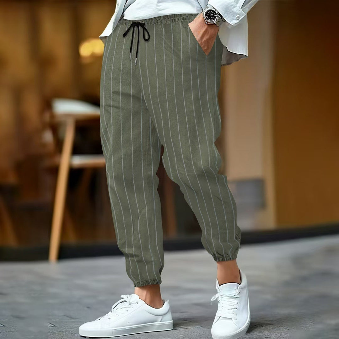 Damen lässige Streifenhose mit elastischem Bund und seitlichen Eingrifftaschen Drune