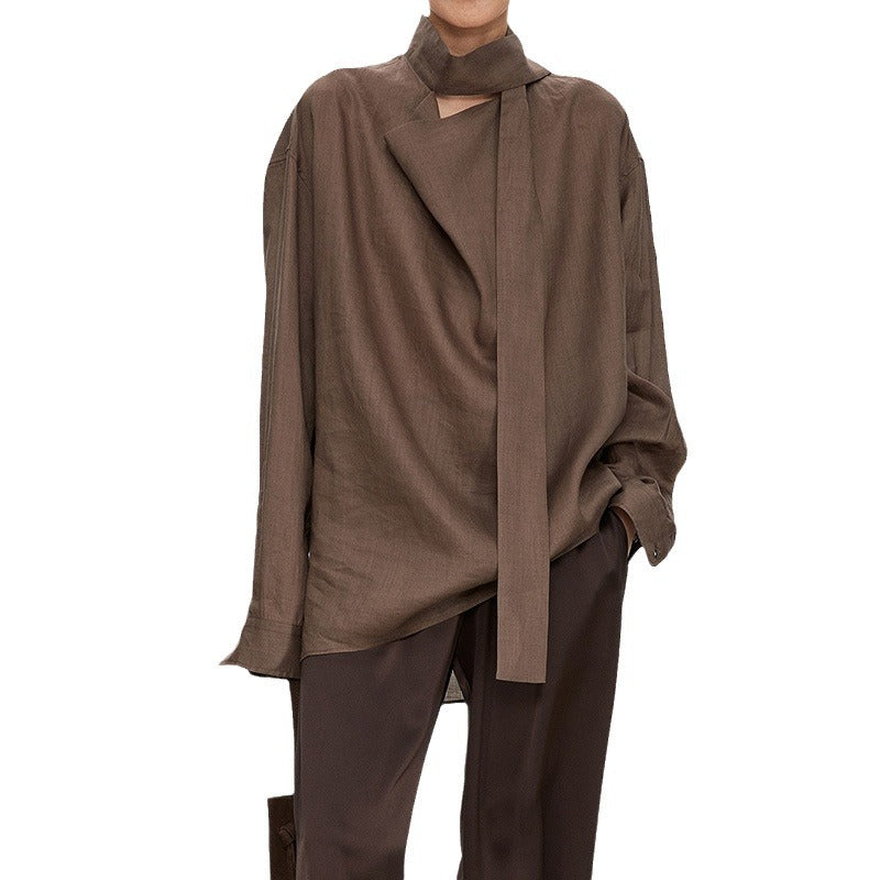 Damen elegante, schulterfreie Bluse mit raffiniertem Kragen Drune