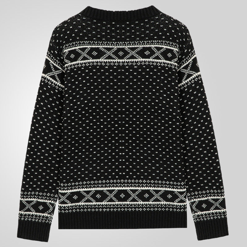 Herren Strickpullover mit traditionellem Norweger-Muster und hohem Kragen Drune