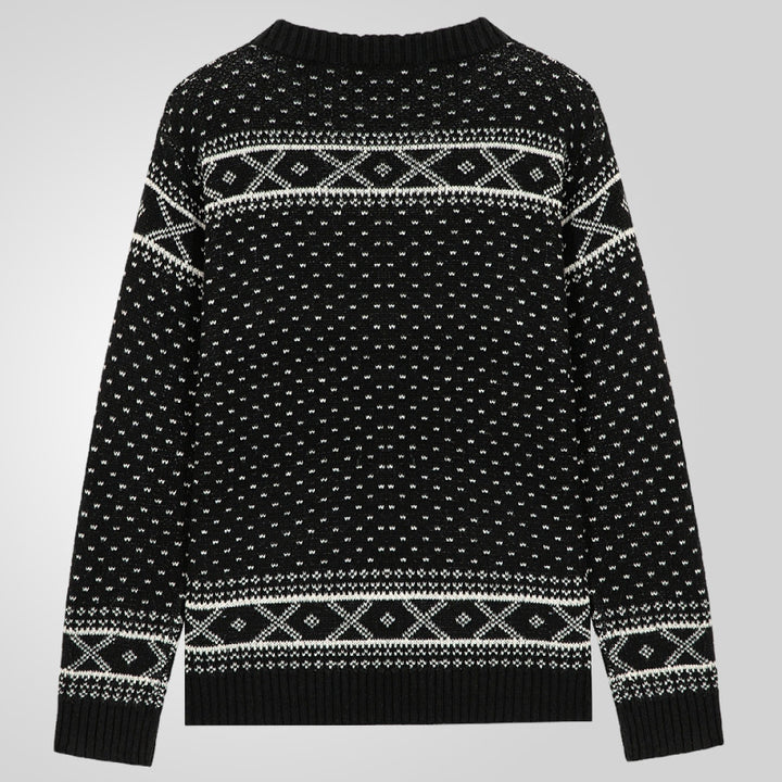 Herren Strickpullover mit traditionellem Norweger-Muster und hohem Kragen Drune