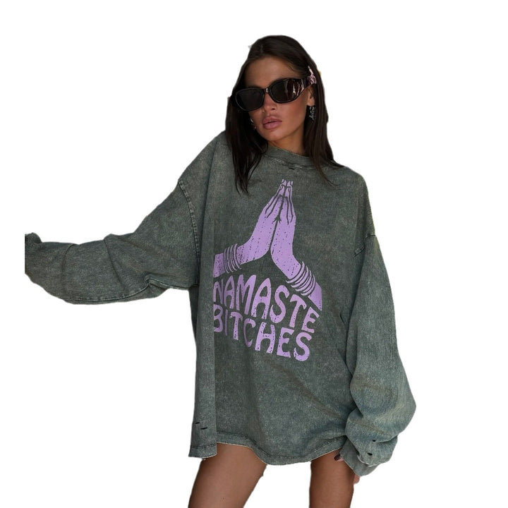 Damen Oversized Sweatshirt mit kreativem Schriftzug und lässigem Schnitt Drune