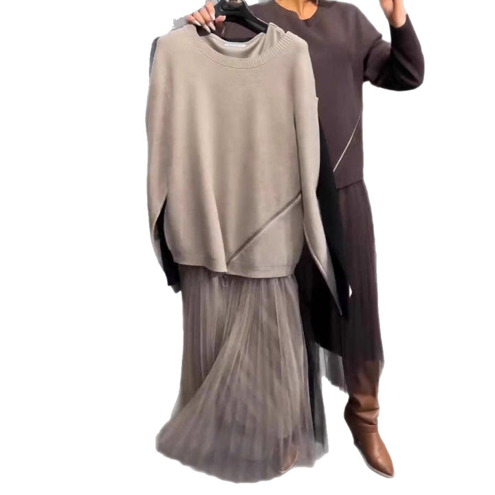 Damen trendiger, asymmetrischer Pullover mit Drapierung Drune