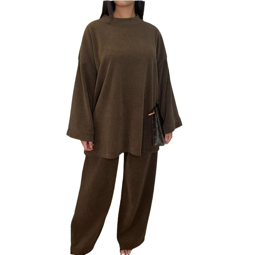Damen lässiges Lounge-Set aus weichem Rippmaterial mit weitem Schnitt Drune