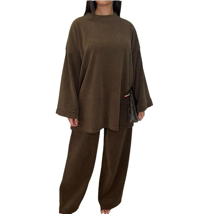 Damen lässiges Lounge-Set aus weichem Rippmaterial mit weitem Schnitt Drune