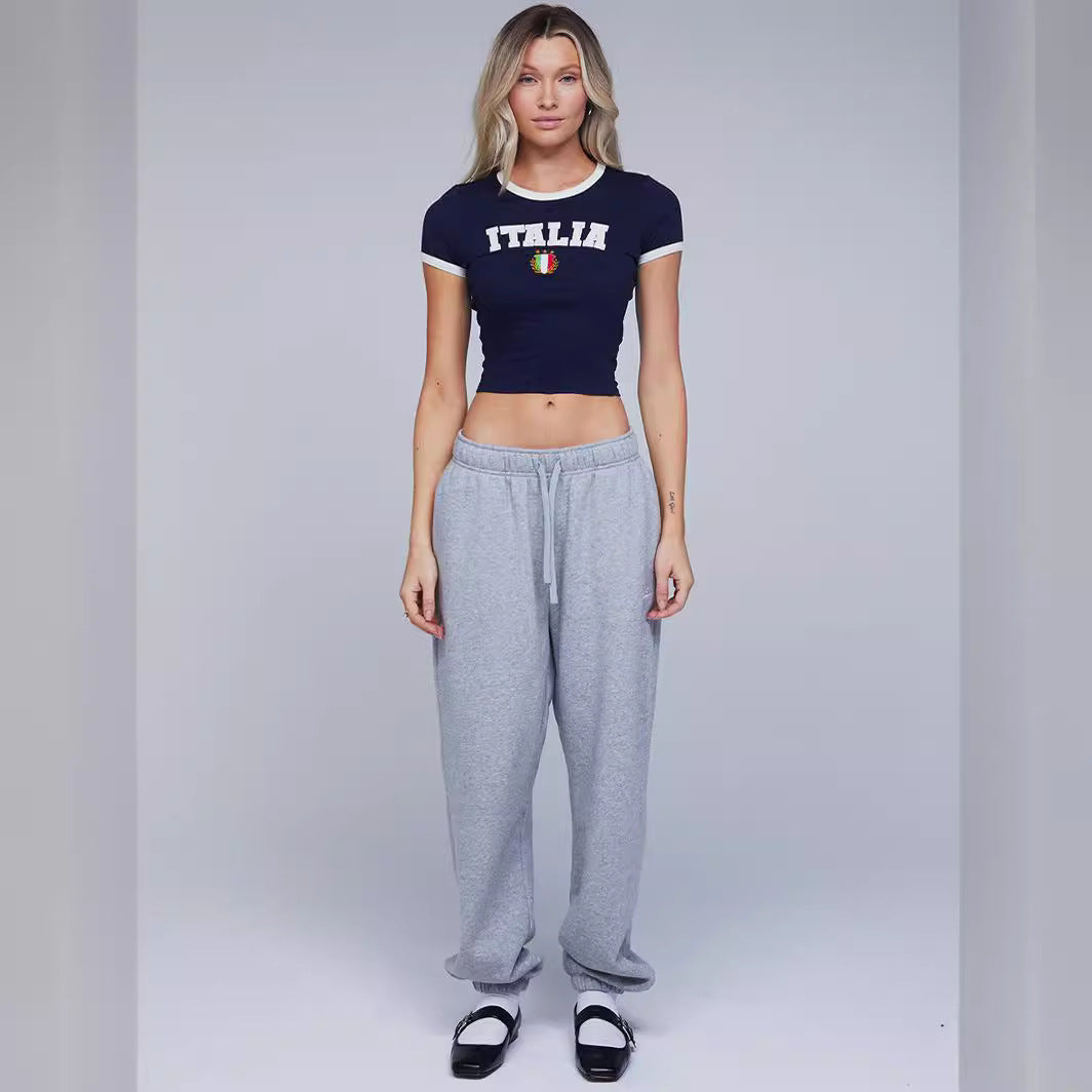 Frau Kurzes Grafik-T-Shirt mit italienischer Stickerei Drune