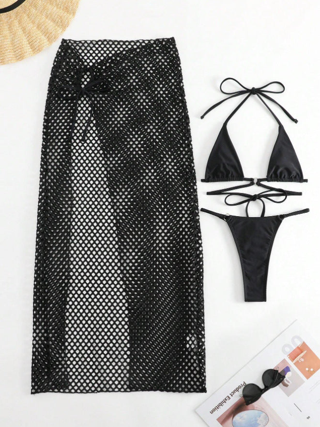 Damen Bikini-Set mit transparentem Netzrock und Triangel-Oberteil Drune