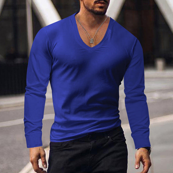 Herren V-Ausschnitt Langarmshirt aus weichem Baumwollmix mit figurbetonter Passform Drune