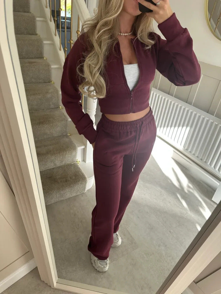 Damen lässiger Cropped Hoodie und Jogginghose Set mit elastischem Bund Drune