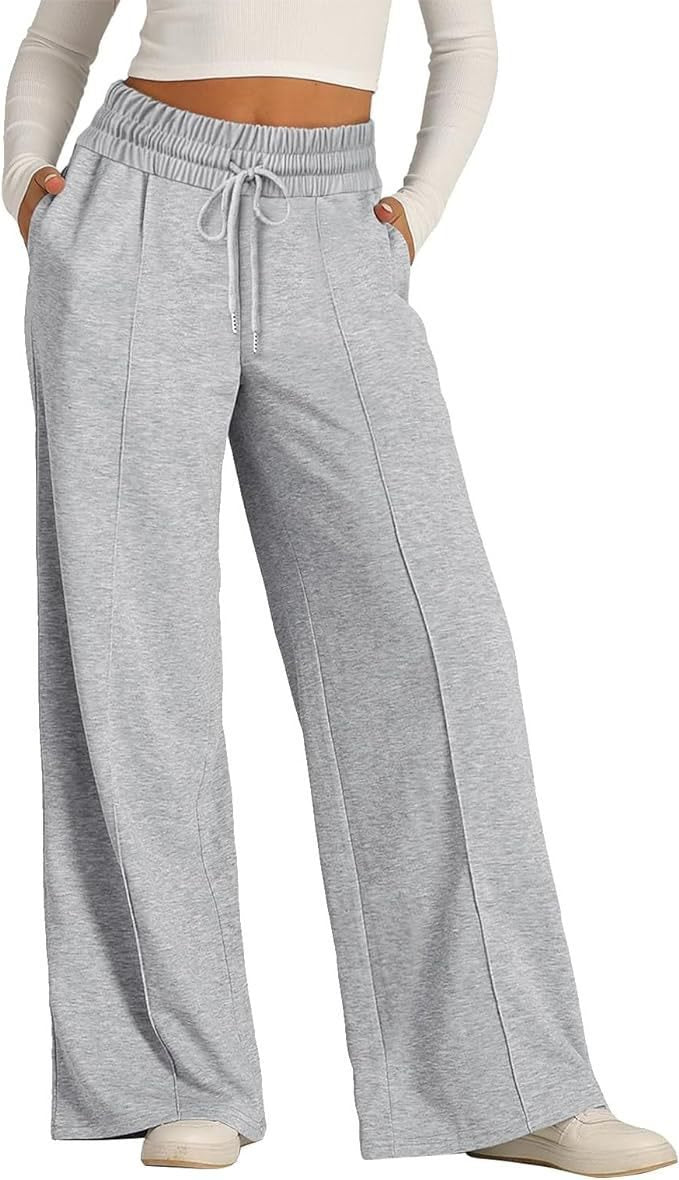 Damen lässige Palazzo-Hose mit elastischem Bund und Taschen Drune