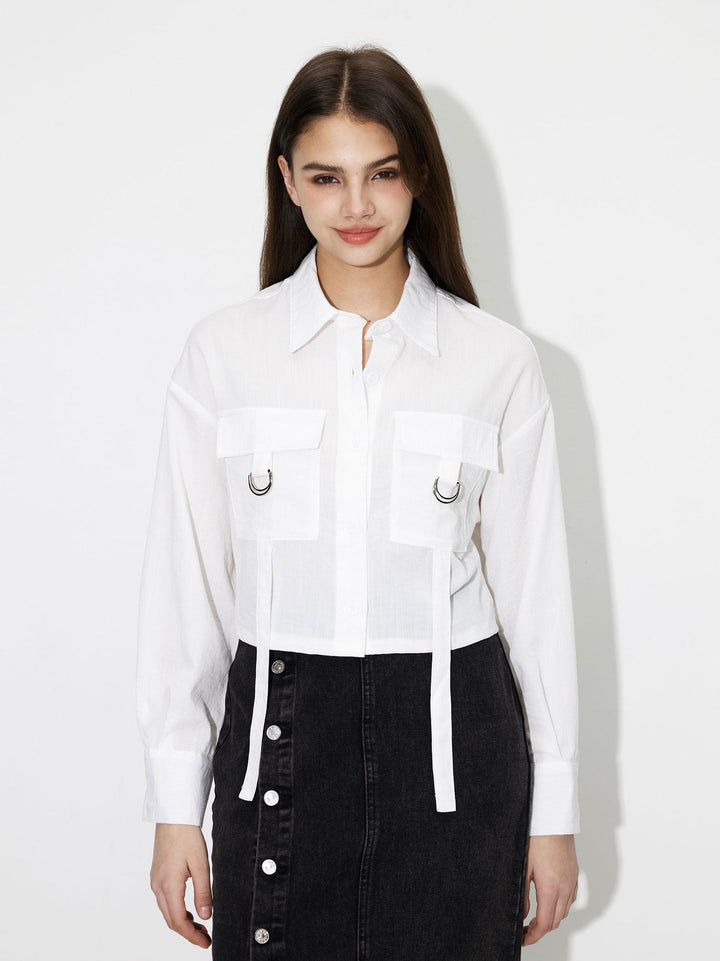 Damen cropped Hemdbluse mit praktischen Taschen und modernen Details Drune