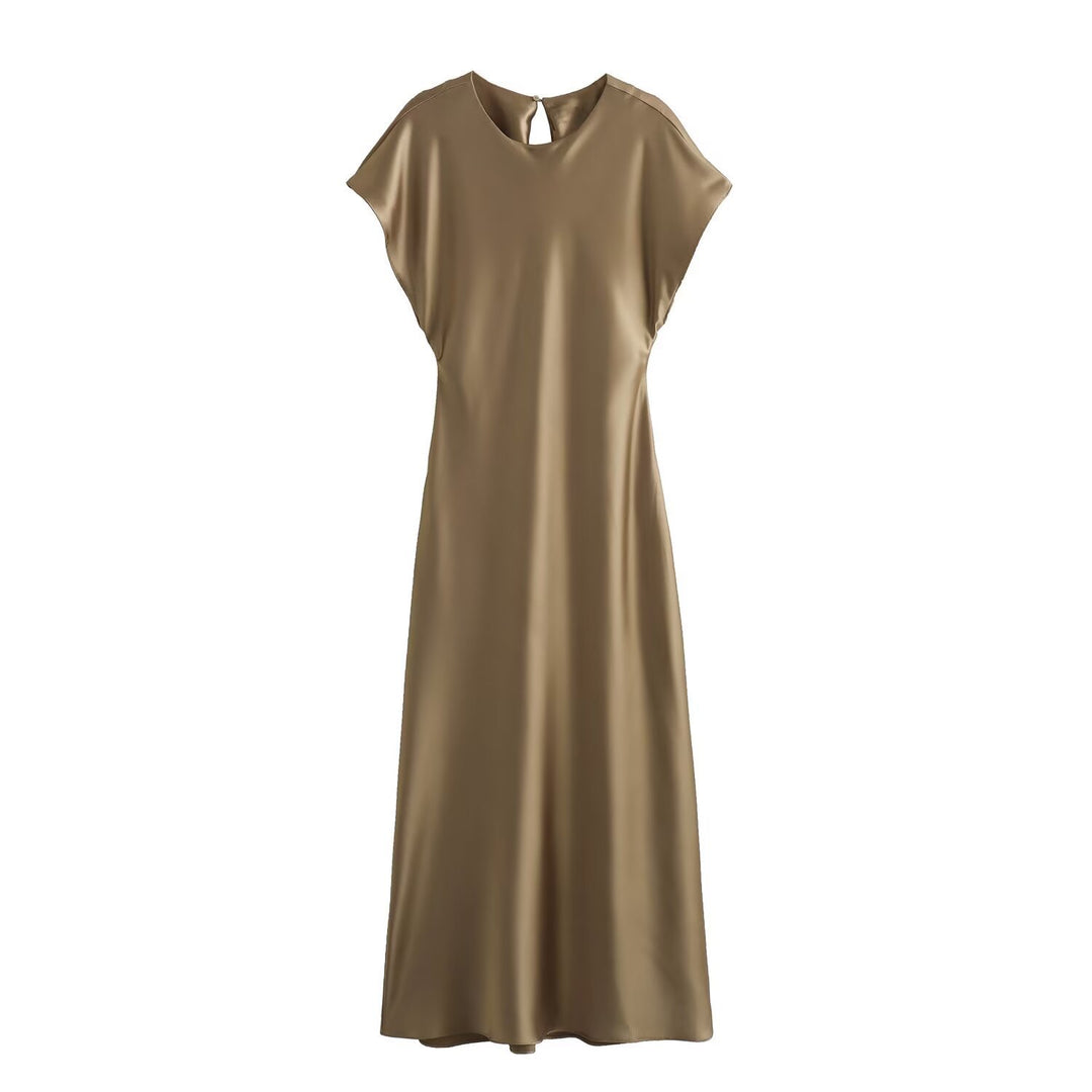 Damen elegantes Maxikleid mit fließendem Schnitt und modernem V-Ausschnitt Drune