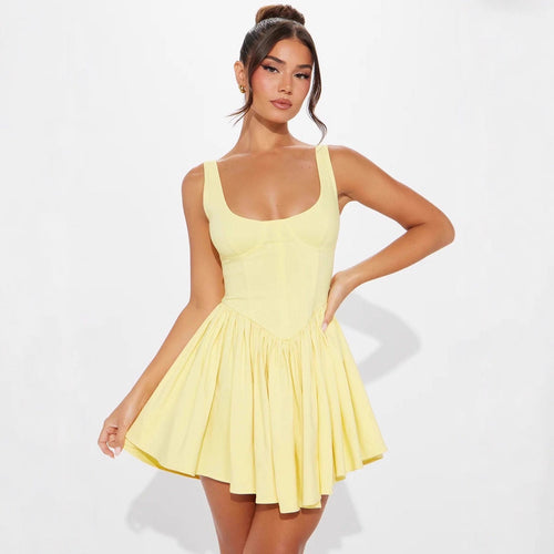 Damen Minikleid mit figurbetontem Oberteil und schwingendem Rock Drune