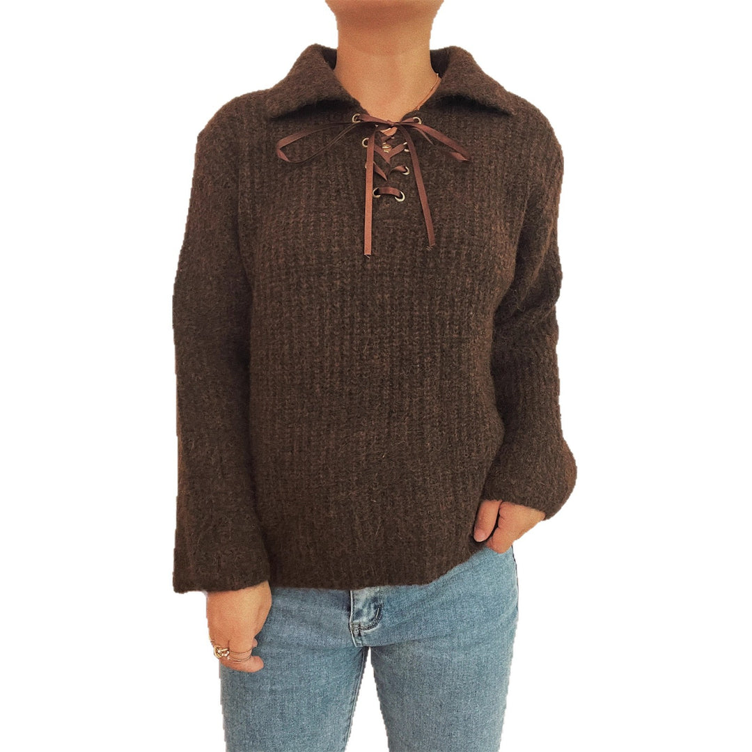 Damen lässiger Pullover mit femininer Schnürung und weichem Strick Drune